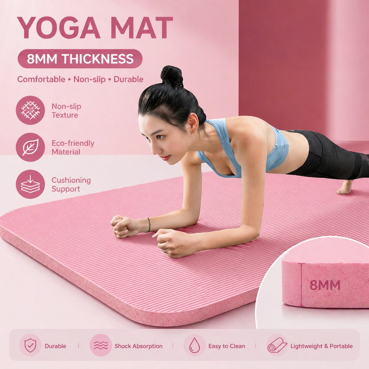 185*61CM Pink Non Slip Yoga Ma - đánh giá và giá Home Gym Exercise